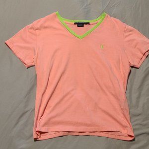 RALPH LAUREN SPORT Pink/Green Pony V-neck T-Shirt